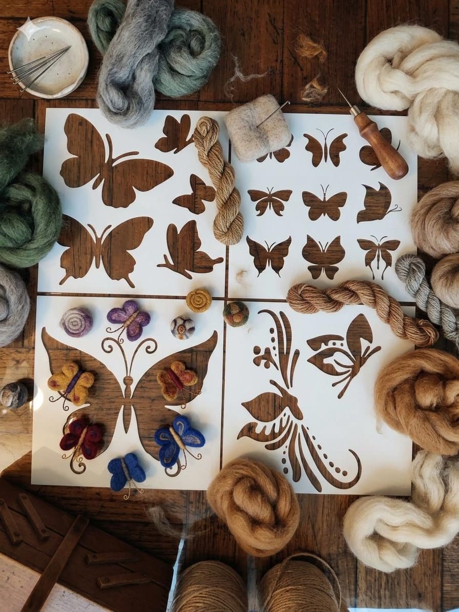 Set de moldes de precisión para fieltro agujado con diseños de mariposas en distintos tamaños
